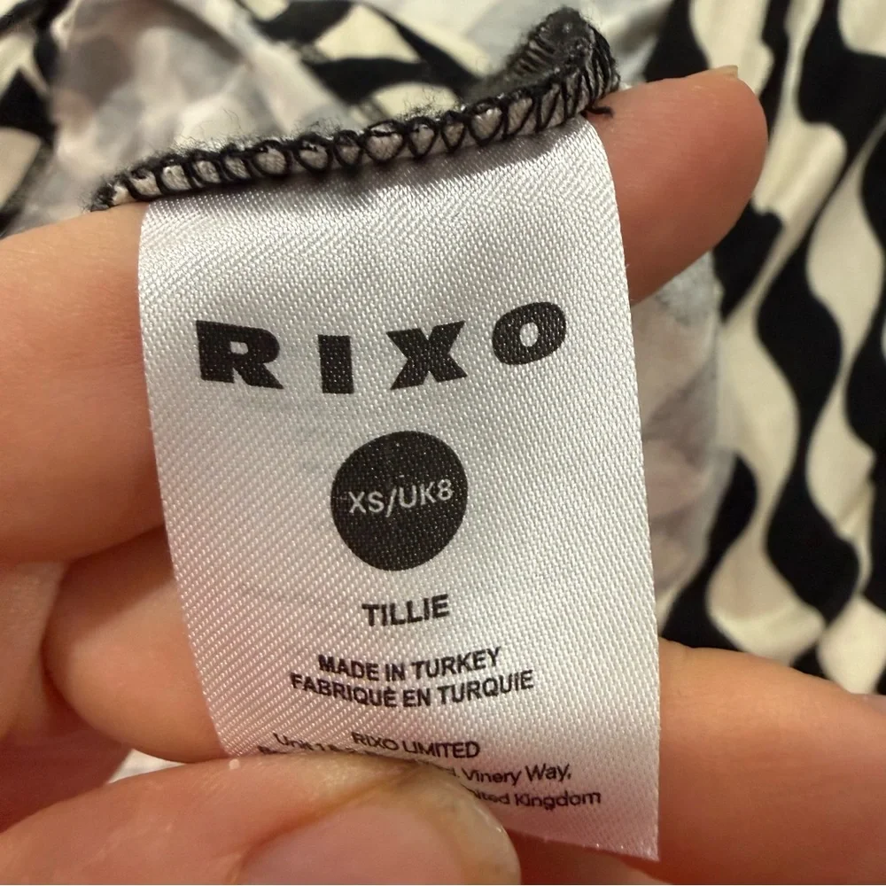 Rixo Dress Tillie Maxi Jersey Collar in Mono Wave Black White - Picture 5 of 7